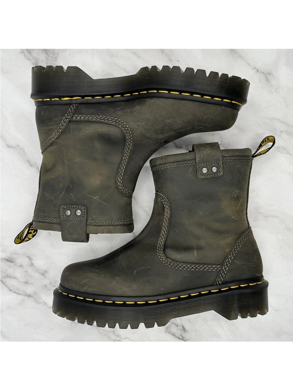 Dr. Martens Distressed Anistone Lo Biker Boots Brown Leather Platform Lug Sole - Picture 6 of 13